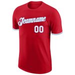 Personalized Red White-Light Blue Performance T-Shirt Team Custom Name and Number