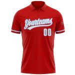 Personalized Red White-Light Blue Performance Vapor Golf Polo Shirt Team Custom Name and Number