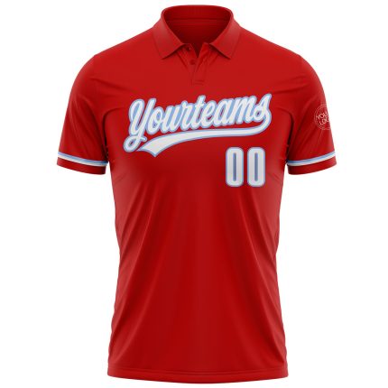 Personalized Red White-Light Blue Performance Vapor Golf Polo Shirt Team Custom Name and Number