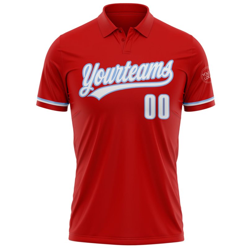 Personalized Red White-Light Blue Performance Vapor Golf Polo Shirt Team Custom Name and Number
