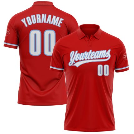 Personalized Red White-Light Blue Performance Vapor Golf Polo Shirt Team Custom Name and Number