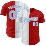 Personalized Red White-Light Blue Pinstripe Authentic Split Fashion Baseball Jersey Team Custom Name and Number