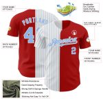 Personalized Red White-Light Blue Pinstripe Authentic Split Fashion Baseball Jersey Team Custom Name and Number