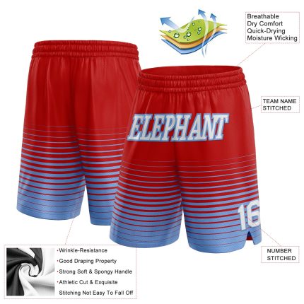 Personalized Red White-Light Blue Pinstripe Fade Fashion Authentic Basketball Shorts Team Custom Name and Number