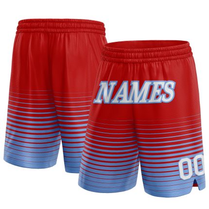 Personalized Red White-Light Blue Pinstripe Fade Fashion Authentic Basketball Shorts Team Custom Name and Number