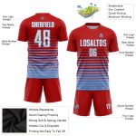 Personalized Red White-Light Blue Pinstripe Fade Fashion Sublimation Soccer Uniform Jersey Team Custom Name and Number