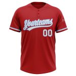 Personalized Red White-Light Blue Two-Button Unisex Softball Jersey Team Custom Name and Number