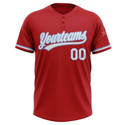 Personalized Red White-Light Blue Two-Button Unisex Softball Jersey Team Custom Name and Number