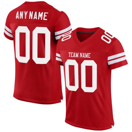 Personalized Red White Mesh Authentic Football Jersey Team Custom Name and Number