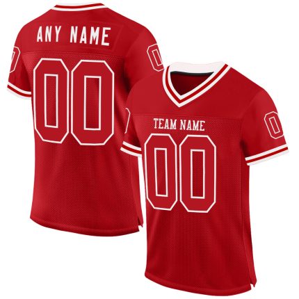 Personalized Red White Mesh Authentic Throwback Football Jersey Team Custom Name and Number