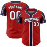 Personalized Red White-Navy 3 Colors Arm Shapes Authentic Baseball Jersey Team Custom Name and Number
