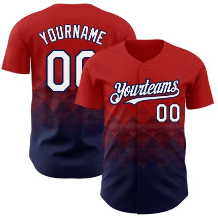 Personalized Red White-Navy 3D Pattern Design Gradient Square Shapes Authentic Baseball Jersey Team Custom Name and Number