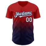 Personalized Red White-Navy 3D Pattern Design Gradient Square Shapes Authentic Baseball Jersey Team Custom Name and Number