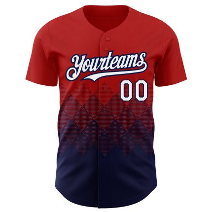 Personalized Red White-Navy 3D Pattern Design Gradient Square Shapes Authentic Baseball Jersey Team Custom Name and Number