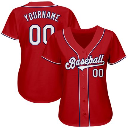 Personalized Red White-Navy Authentic Baseball Jersey