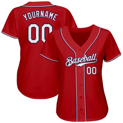 Personalized Red White-Navy Authentic Baseball Jersey Team Custom Name and Number