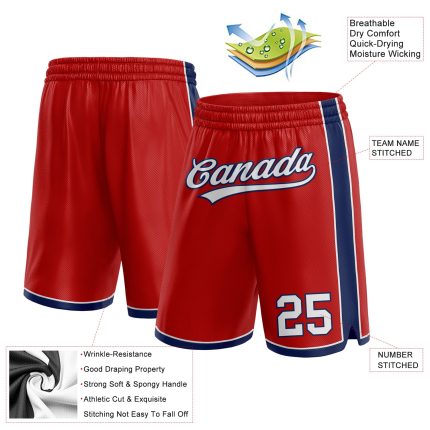 Personalized Red White-Navy Authentic Basketball Shorts Team Custom Name and Number