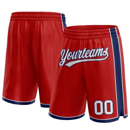 Personalized Red White-Navy Authentic Basketball Shorts Team Custom Name and Number