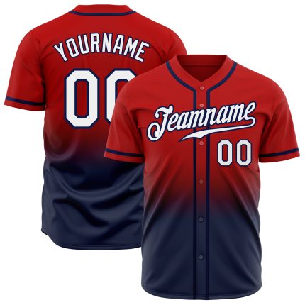 Personalized Red White-Navy Authentic Fade Fashion Baseball Jersey Team Custom Name and Number
