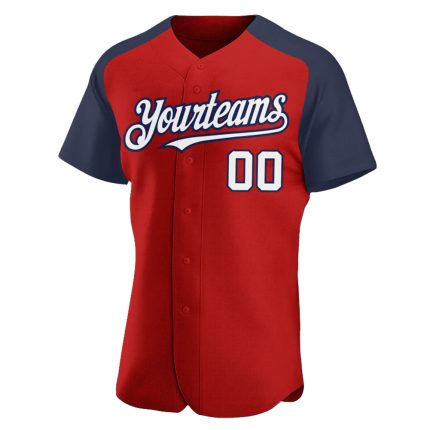 Personalized Red White-Navy Authentic Raglan Sleeves Baseball Jersey Team Custom Name and Number