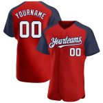 Personalized Red White-Navy Authentic Raglan Sleeves Baseball Jersey Team Custom Name and Number
