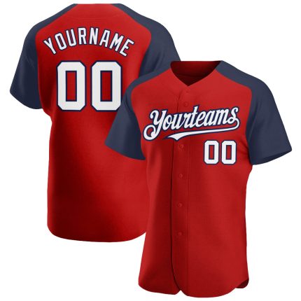 Personalized Red White-Navy Authentic Raglan Sleeves Baseball Jersey Team Custom Name and Number
