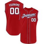 Personalized Red White-Navy Authentic Sleeveless Baseball Jersey Team Custom Name and Number