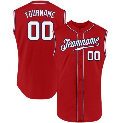 Personalized Red White-Navy Authentic Sleeveless Baseball Jersey Team Custom Name and Number