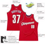 Personalized Red White-Navy Authentic Throwback Basketball Jersey