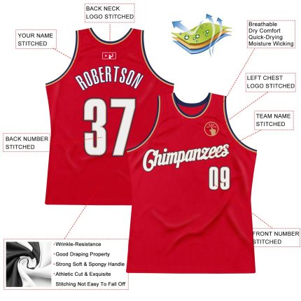Personalized Red White-Navy Authentic Throwback Basketball Jersey