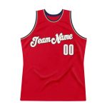 Personalized Red White-Navy Authentic Throwback Basketball Jersey