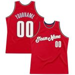 Personalized Red White-Navy Authentic Throwback Basketball Jersey