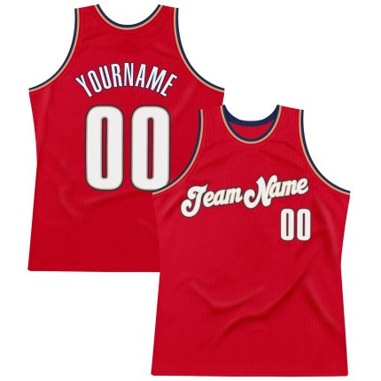 Personalized Red White-Navy Authentic Throwback Basketball Jersey
