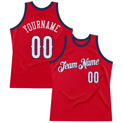 Personalized Red White-Navy Authentic Throwback Basketball Jersey Team Custom Name and Number