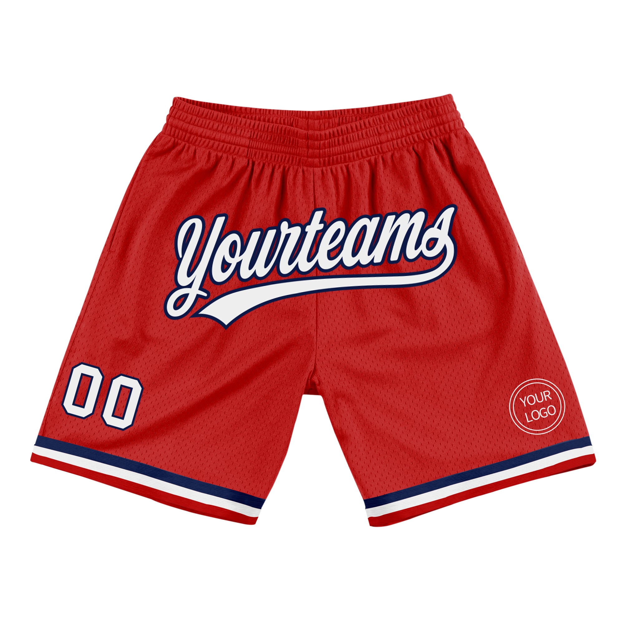 Personalized Red White-Navy Authentic Throwback Basketball Shorts