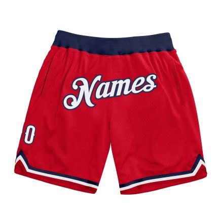 Personalized Red White-Navy Authentic Throwback Basketball Shorts Team Custom Name and Number