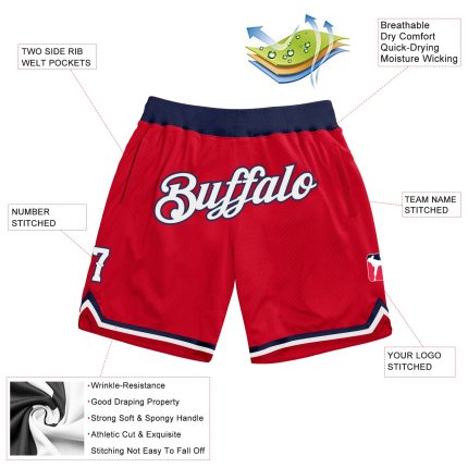 Personalized Red White-Navy Authentic Throwback Basketball Shorts Team Custom Name and Number