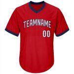 Personalized Red White-Navy Authentic Throwback Rib-Knit Baseball Jersey Shirt