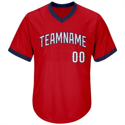 Personalized Red White-Navy Authentic Throwback Rib-Knit Baseball Jersey Shirt