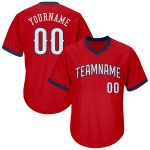 Personalized Red White-Navy Authentic Throwback Rib-Knit Baseball Jersey Shirt