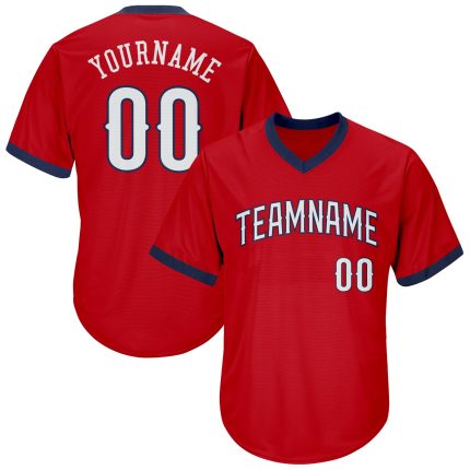 Personalized Red White-Navy Authentic Throwback Rib-Knit Baseball Jersey Shirt