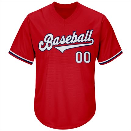 Personalized Red White-Navy Authentic Throwback Rib-Knit Baseball Jersey Shirt Team Custom Name and Number