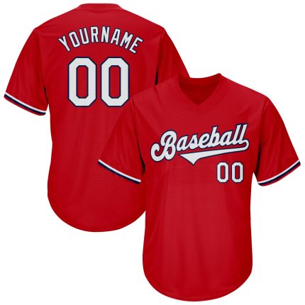 Personalized Red White-Navy Authentic Throwback Rib-Knit Baseball Jersey Shirt Team Custom Name and Number