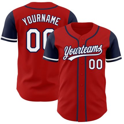 Personalized Red White-Navy Authentic Two Tone Baseball Jersey