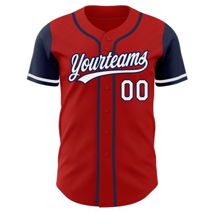 Personalized Red White-Navy Authentic Two Tone Baseball Jersey