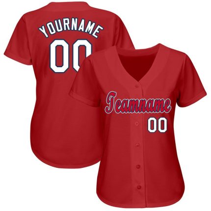 Personalized Red White-Navy Baseball Jersey Team Custom Name and Number