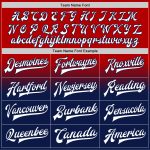 Personalized Red White-Navy Bomber Full-Snap Varsity Letterman Fade Fashion Jacket Team Custom Name and Number