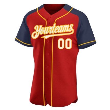 Personalized Red White Navy-Gold Authentic Raglan Sleeves Baseball Jersey Team Custom Name and Number