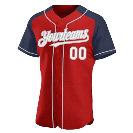 Personalized Red White Navy-Gray Authentic Raglan Sleeves Baseball Jersey Team Custom Name and Number