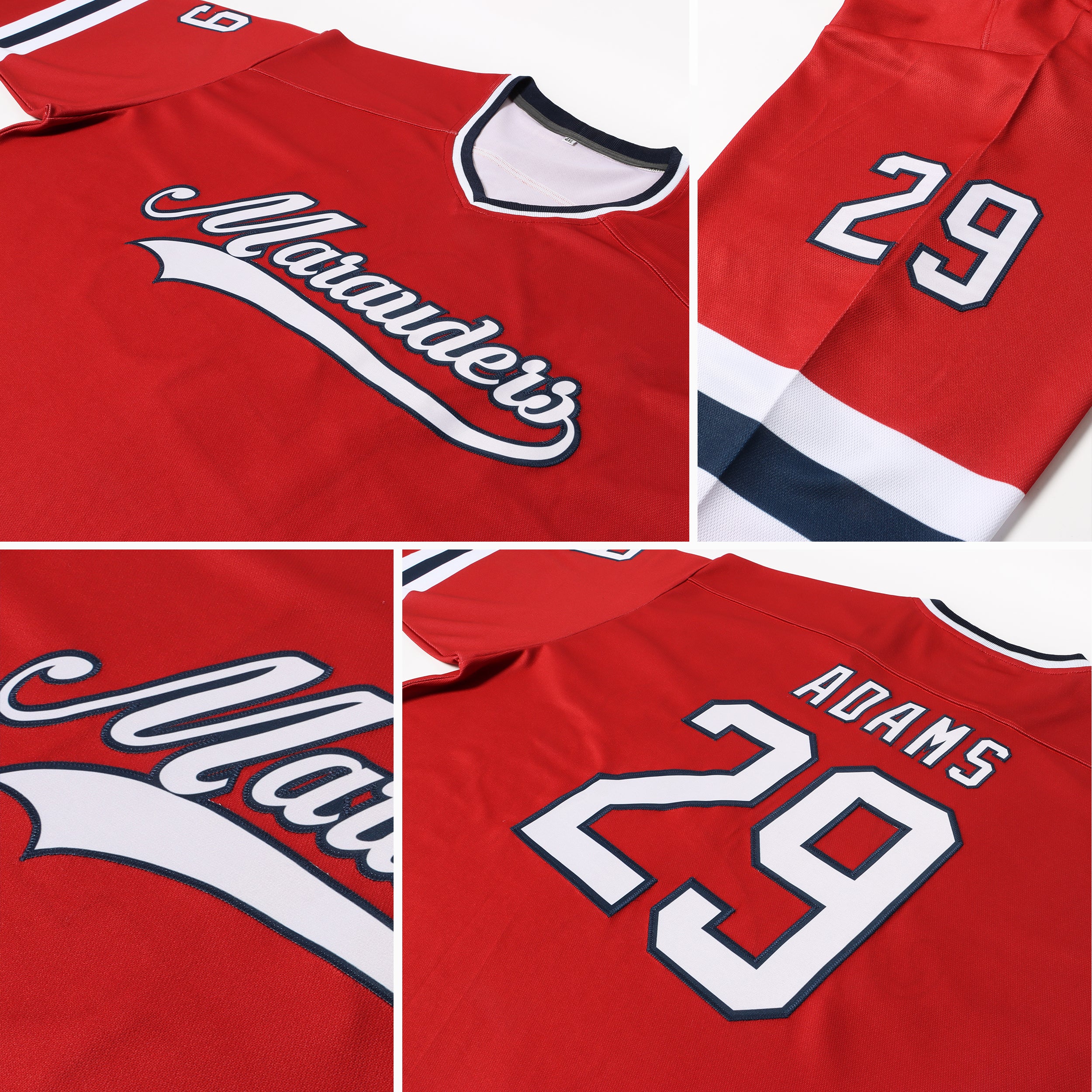 Personalized Red White-Navy Hockey Jersey Team Custom Name and Number Personalized Red White-Navy Hockey Jersey Team Custom Name and Number - Image 5